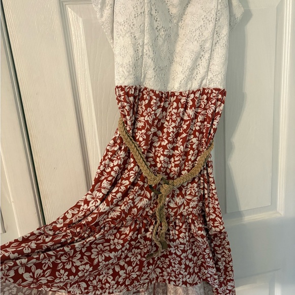 Boho Lace Floral Sundress Tie Strap High Low Dress L 11-13 - Picture 3 of 8